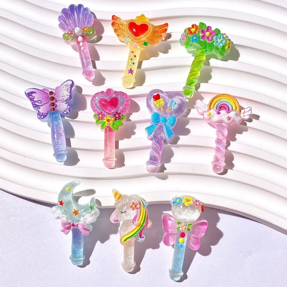 20Pcs Cute Shiny magic wand Series Resin Faltback Cabochon Scrapbooking Diy Miniature Ornament Accessories