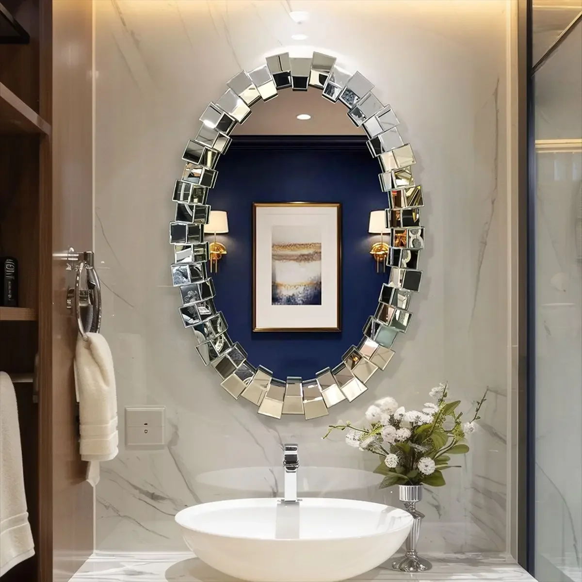 bathroom mirror three-dimensional wall-mounted vanity mirror oval bathroom mirror decoration