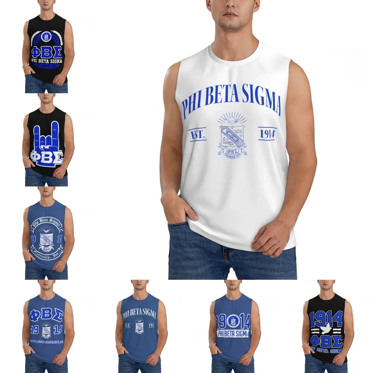 

Phi Beta Sigma PBS Fraternity Athletic Men's Hd Print Cotton Tank Top Muscle Tee Sleeveless T-Shirt Tagless Tank Undershirt