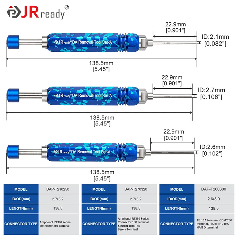 JRready ST5289 9PCS Tube Type Ejector Rod Contact Extraction Tool Set for AMP 4.2/6.35/2.13/CPC Series Pin and Socket Connectors