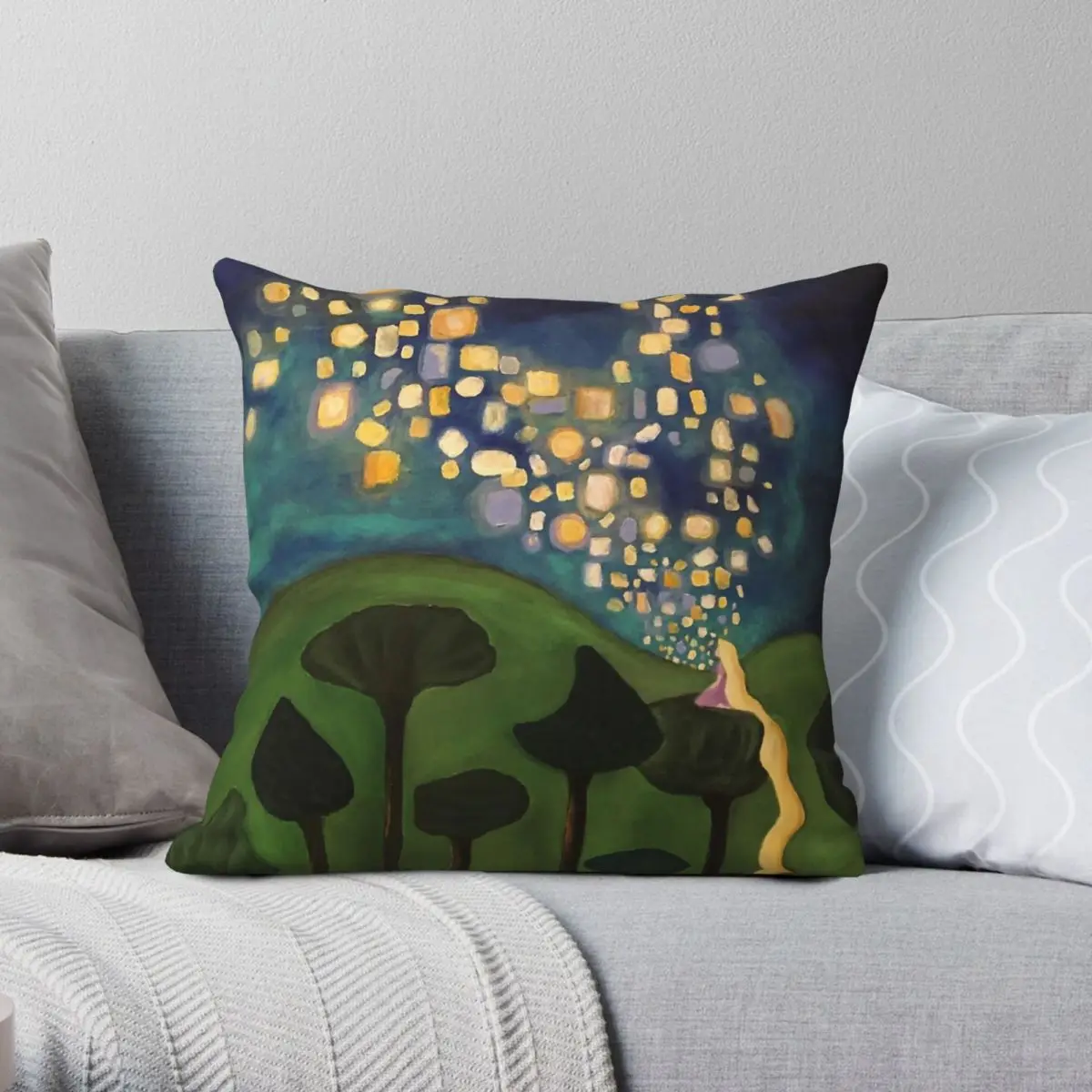 Floating Lanterns Square Pillowcase Polyester Linen Velvet Printed Zip Decorative Sofa Cushion Cover 45x45