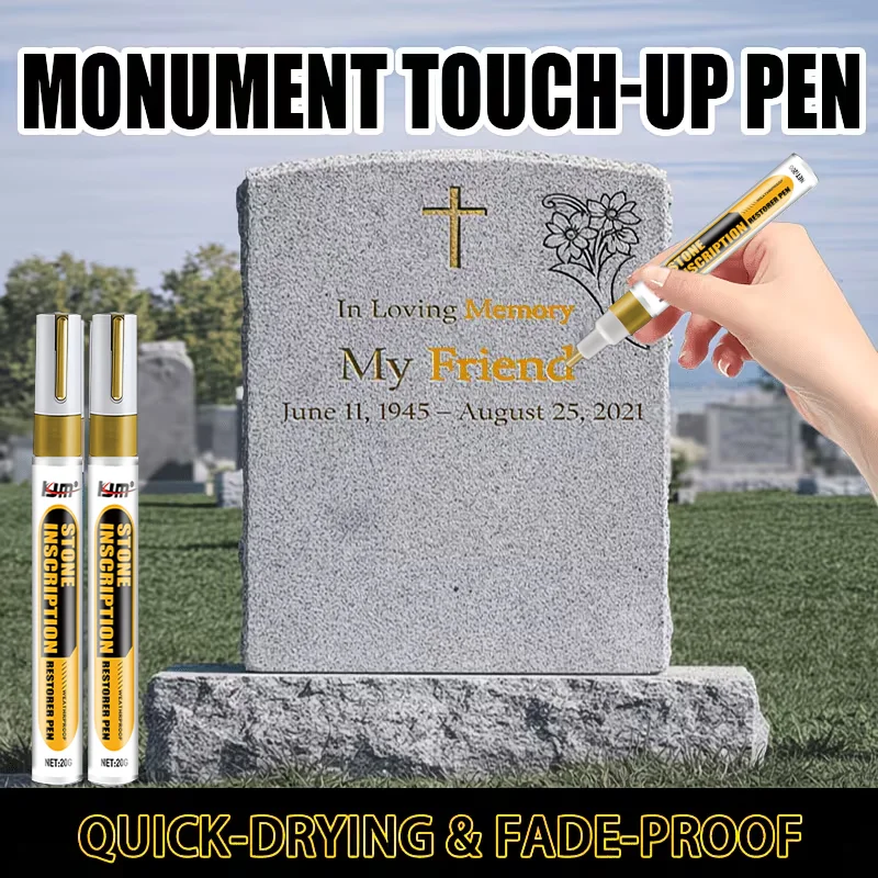 KJM Stone Inscription Restorer Pen - Gold Monument Touch-Up Marker for Gravestones, Quick-Drying, Fade-Proof & Weatherproof