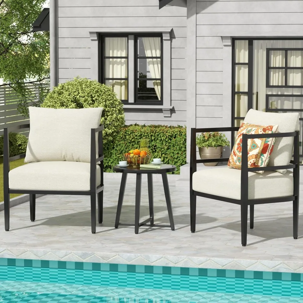 

Outdoor Patio Chair Set 3 Pieces Furniture Conversation Sets with Porch Chairs Metal Table for Balcony Yard Garden Lawn Poolsid