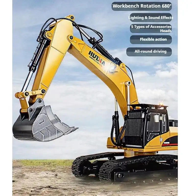 Huina 1580 1/14 Rc Metal Excavator 2.4Ghz Remote Control Engineering Vehicle 360 Rotation Sound Light Alloy Model