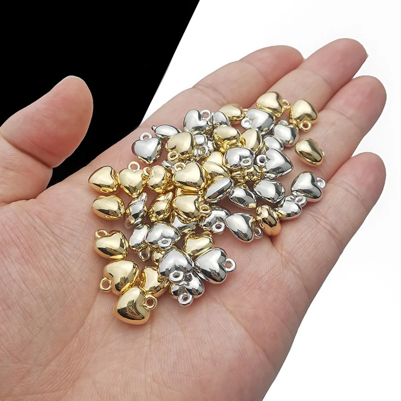 50pcs/lot 6 8 10mm Heart Shape Gold Color CCB LOVE Beads Pendant Loose Beads For Jewelry Making Accessories DIY Bracelet Earring
