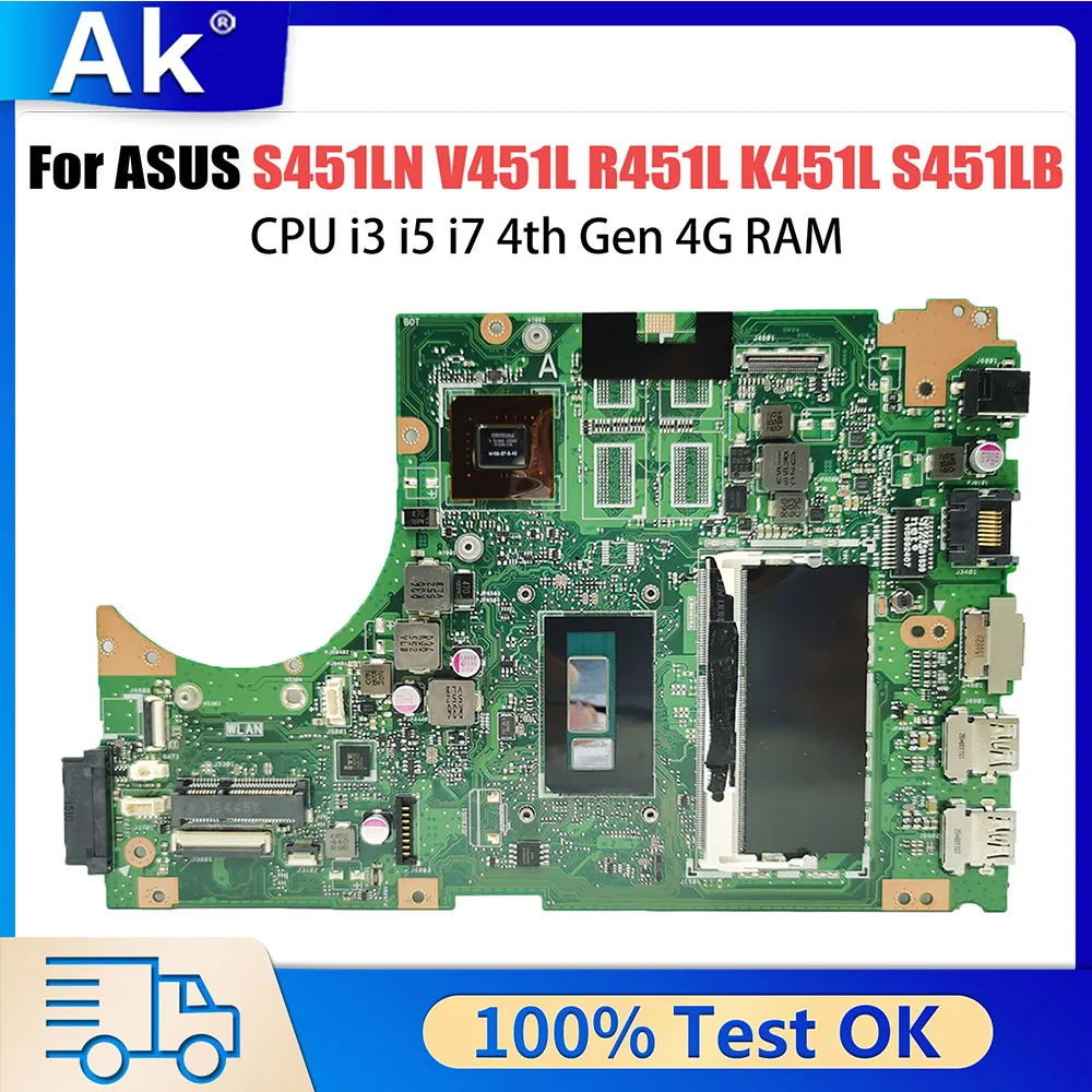 S451LN Notebook Mainboard For ASUS V451L S451L S451LB S451LA R451L K451L Laptop Motherboard With CPU i3 i5 4th Gen 4G RAM