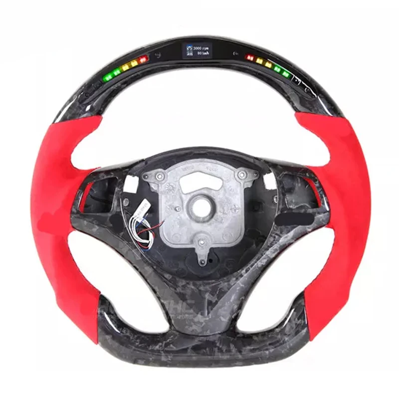 Suitable for BMW E90 red fur + forging text LED lights car steering wheel modified racing steering wheel