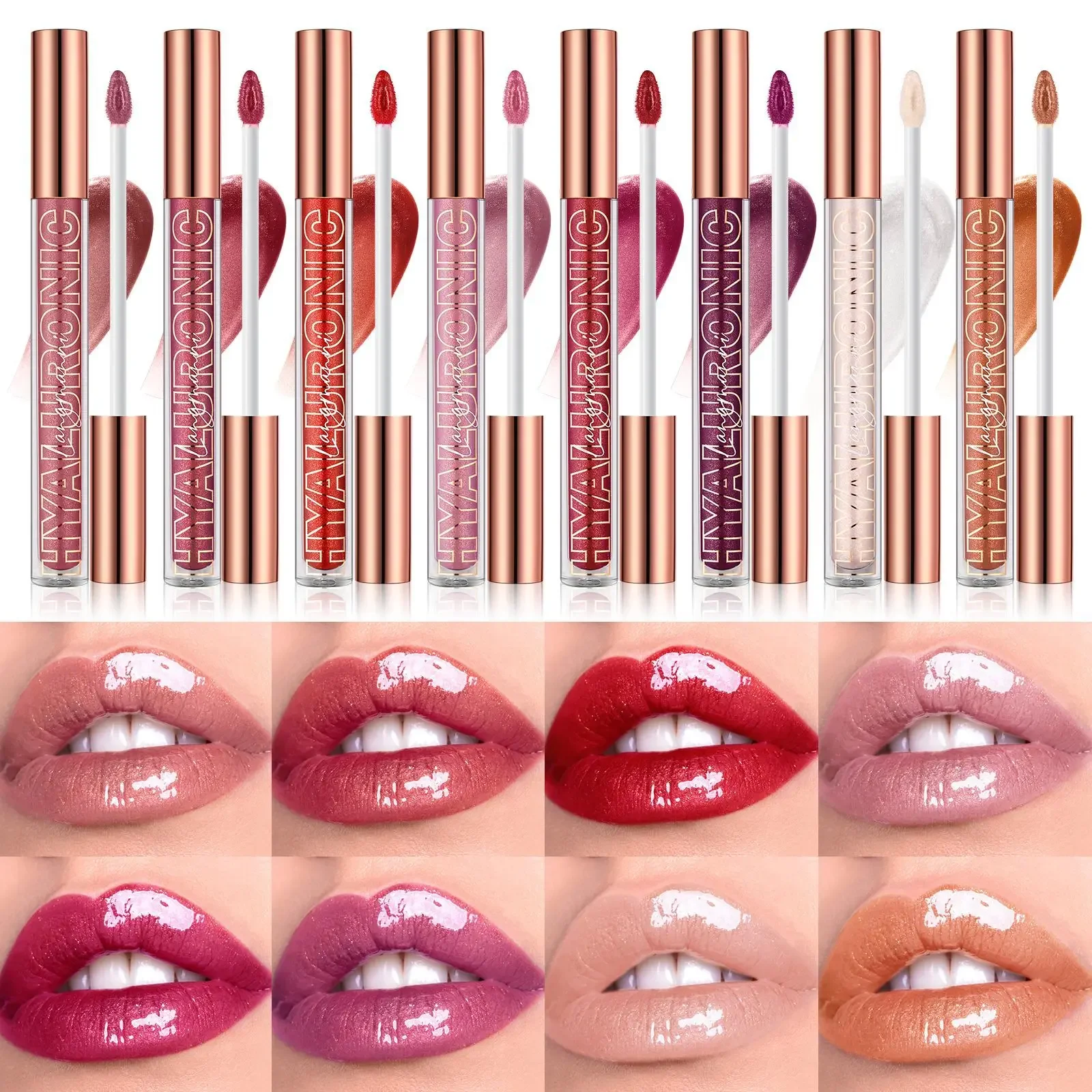 8 Colors Hyaluronic Acid Glitter Lipgloss Moisturizing Non-Stick Cup Natural Nude Lip Tint Long Lasting Lipstick Cosmetic Makeup