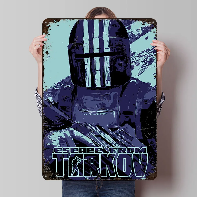 Escape From Tarkov Weißblech-Poster, individuelle Wandkunst, Vintage-Metallschilder, Retro-Blechschild für Heimdekoration, Zubehör, Haus