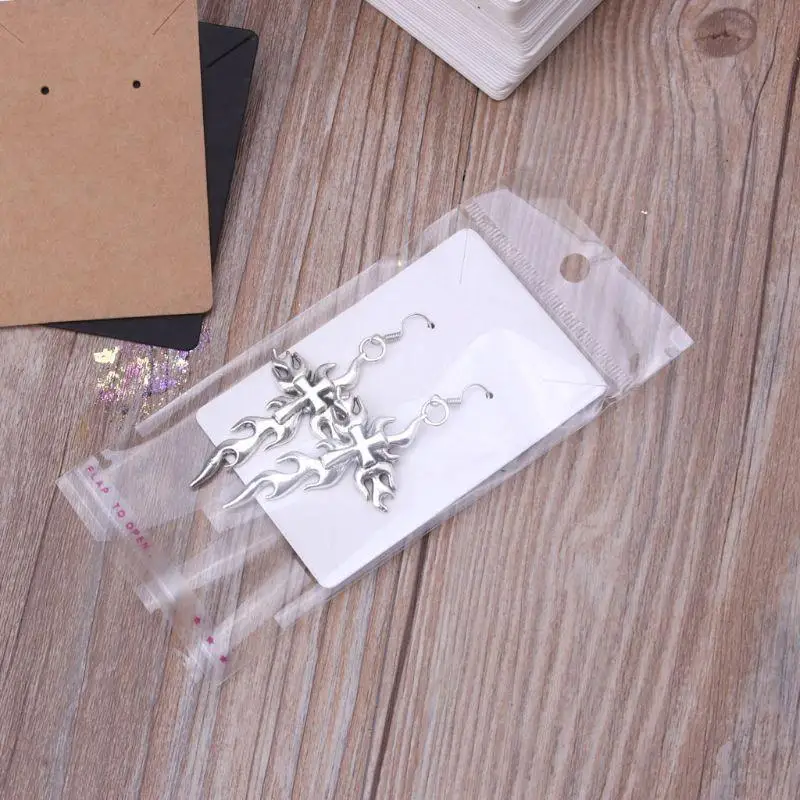 91AF Earring Cardboard PVC Hook Tag Earring Jewelry Card Set Include Jewelry Display Cards Self-Seal Bags for Earring Packing
