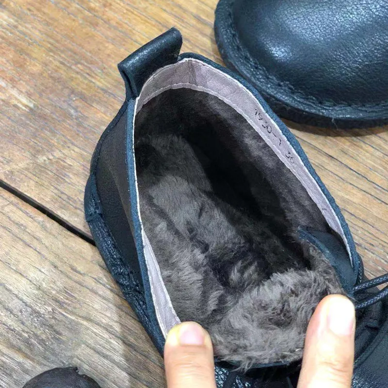 

Ностальгические женские сапоги ручной работы из натуральной воловьей кожи в стиле ретро, женская обувь на плоской подошве, зимние плюшевые теплые зимние сапоги высокого качества
