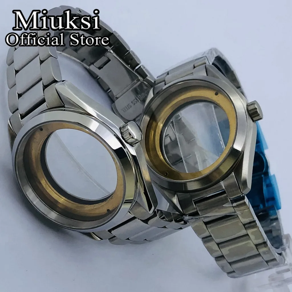 Miuksi 41mm silver sterile watch case sapphire glass fit NH35 NH36 ETA2836 Miyota8205 8215 821A Mingzhu DG2813 3804 movement