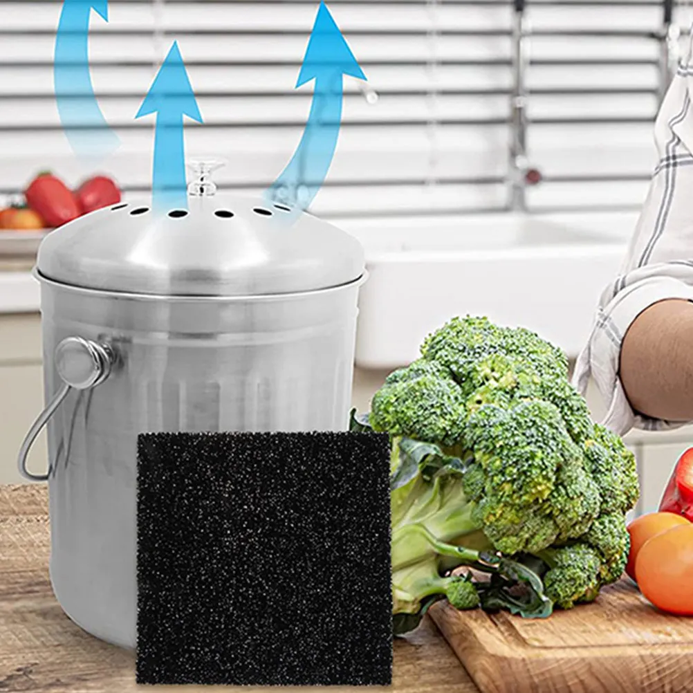 4Pcs Square Charcoal Filters Kitchen Compost Bin Filter Pad Replacement Odor Remover Deodorizer for Compost Bucket Trash Can