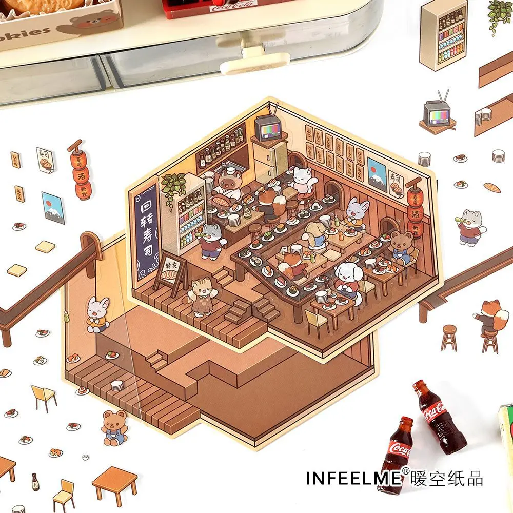 Mr. Paper, 3D Coffee Baking Sushi Restaurant Landscape Themed Sticker Pack, Creative DIY Collage, Scrapbook, Diary Stickers