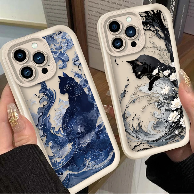 Case For iPhone 16 15 14 13 12 11 Pro Max X XS X S Max XR SE 2020 7 8 Plus iphone16 Matte Cool Splash-ink Cat Soft Back Cover