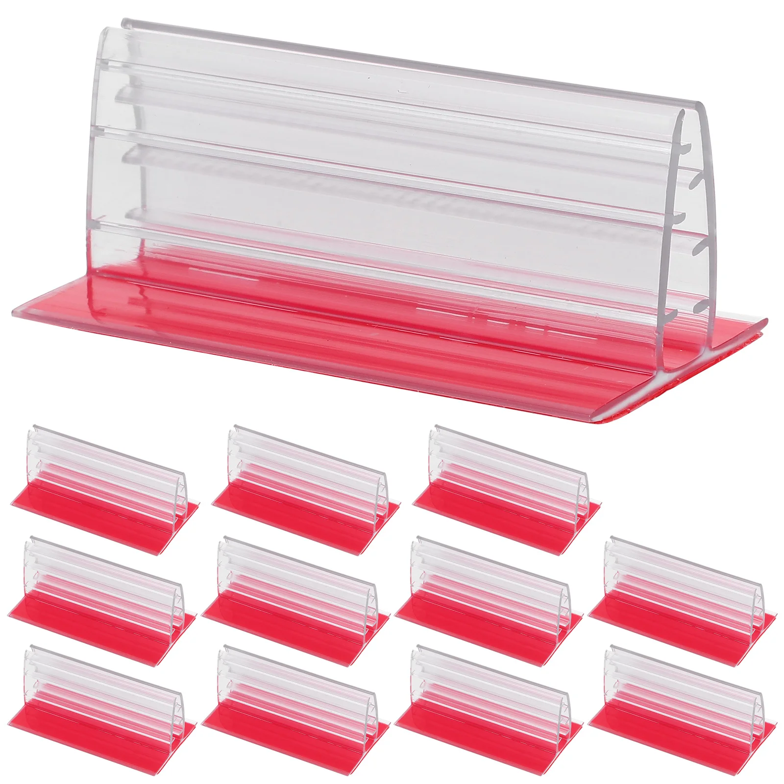 

12 Self Adhesive PVC Sign Panel Holders 75x41x30mm Mini Desk Card Picture Name Tag Menu Table Number Place Guard