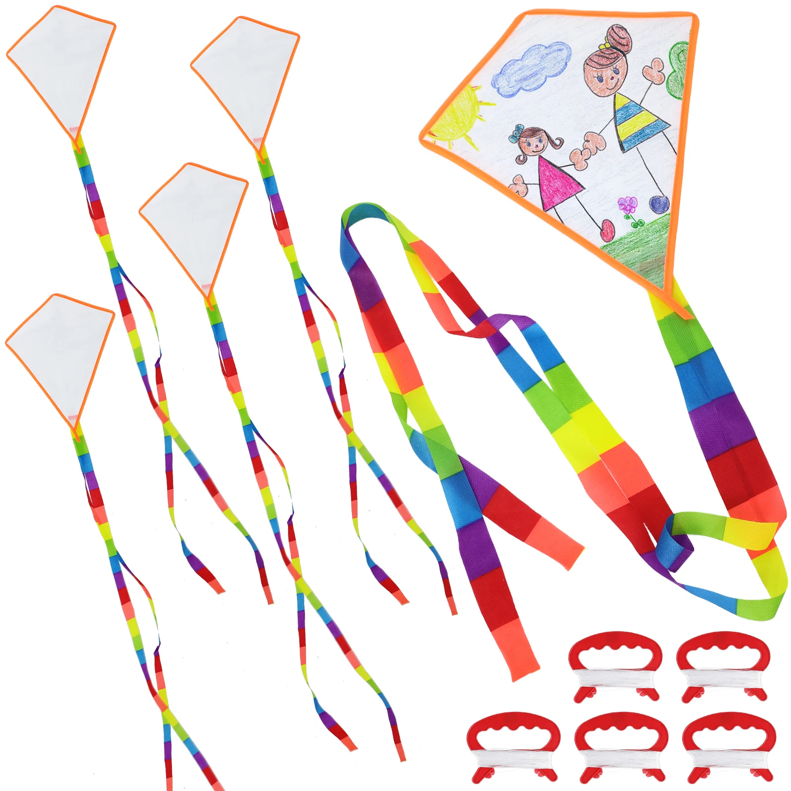 

5 Sets DIY Kite Kids Blank Kites for Toddlers Toys 30m Wire Board Kit Making Decorations Coloring Art Craft Project