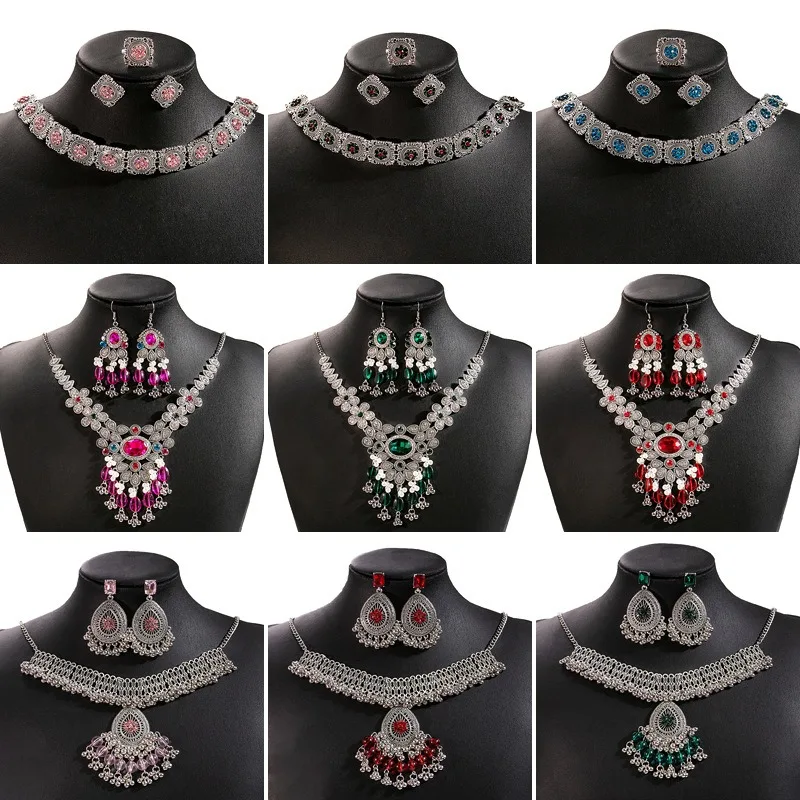 

Роскошный комплект украшений с цветком — ожерелье с драгоценными камнями в стиле ретро и квадратные серьги с геометрическим рисунком — подарок на День святого Валентина для женщин