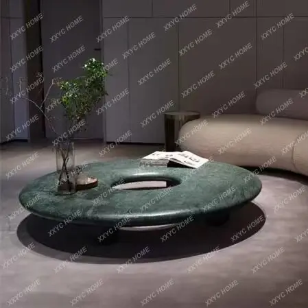 Natural marble Oriental Zen minimalist versatile green round living room coffee table