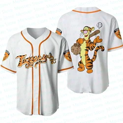 Disney Tegger Printting Fashion Baseball Jersey Tigger Winnie The Pooh Tops Kid's Cartoon Graphic Casual Short Sleeve Street Tee