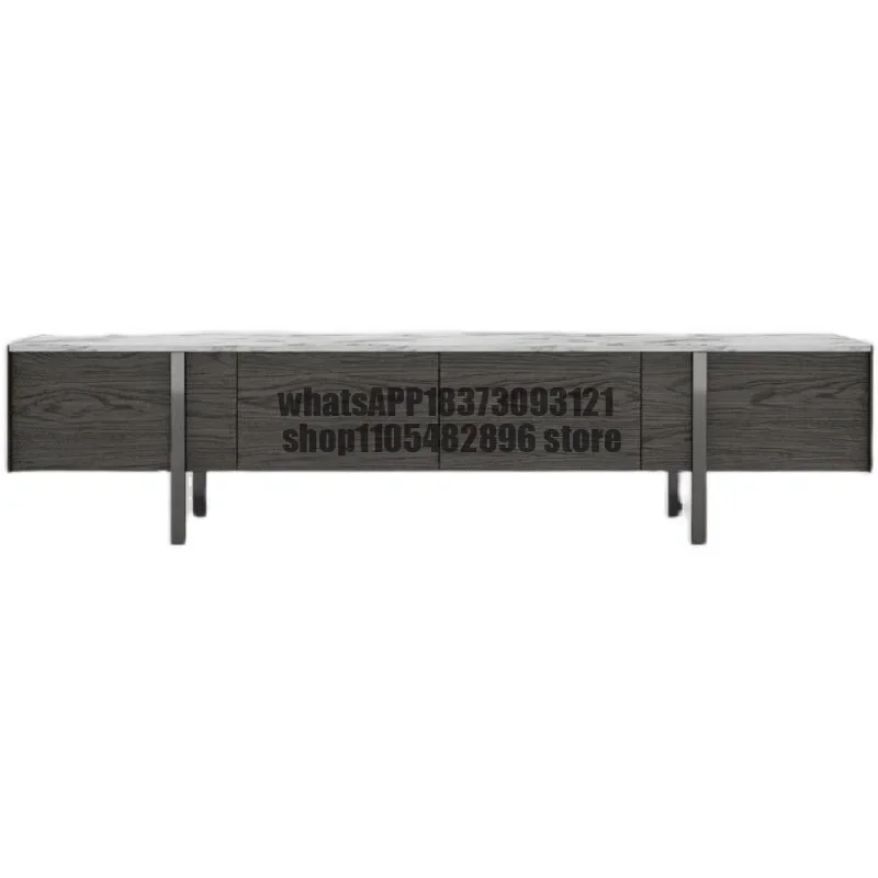 Simple modern solid wood TV drawer cabinet living room metal marble