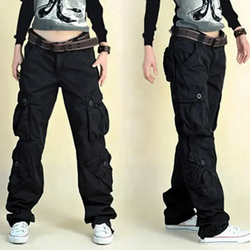 Womens Cargo Pockets Work Casual Trousers Loose Cotton  Combat Baggy Pants view 4