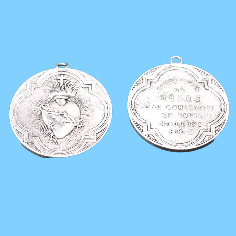 2pcs Silver Plated Large Catholic Sacred Heart Tag Alloy Pendants DIY Charms Jewelry Carfts Making A935