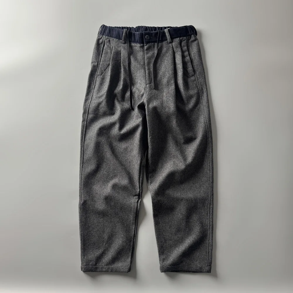 

Мужские повседневные брюки с высокой талией и широкими штанинами, утепленные шерстяные, в винтажном японском стиле, осенне-зимние, свободные, удобные, для отдыха