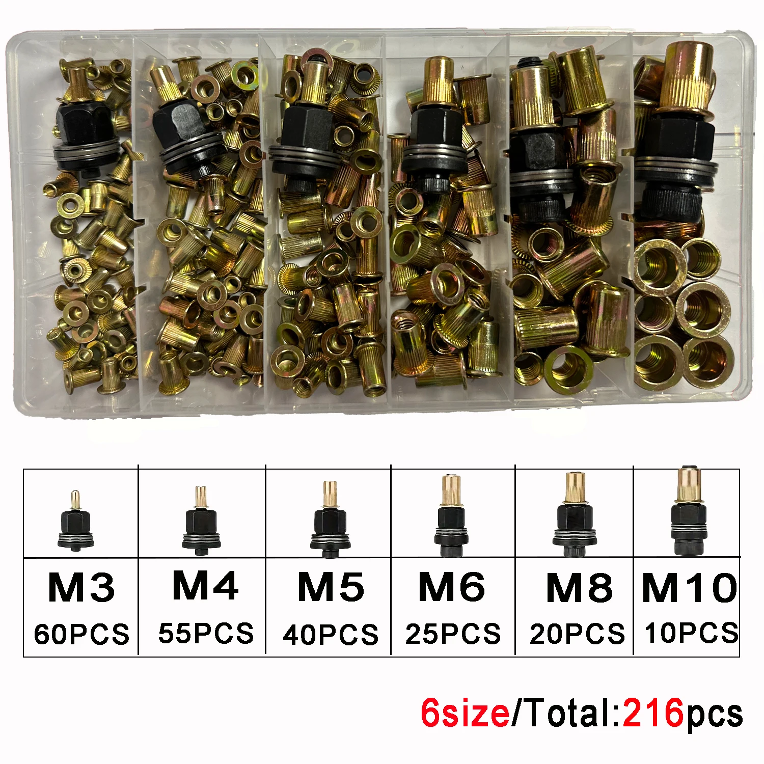 169-303-teiliges Manuelles Nietwerkzeug-Set, 7 Größen M3-M12 mit Nietmuttern, Hochleistungs-Metallnietpistole für Automobil, Industrie & Schweißen – Detail 2