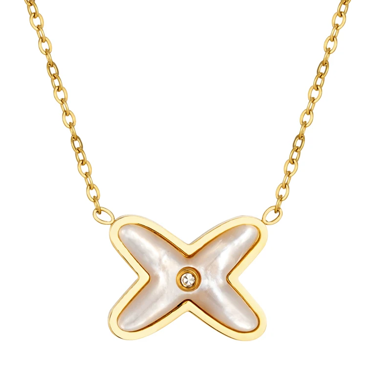 Stainless Steel Starfish Shape Pendant Necklace for Women, Inlaid Zircon Jewelry Gift, Beautiful Necklace