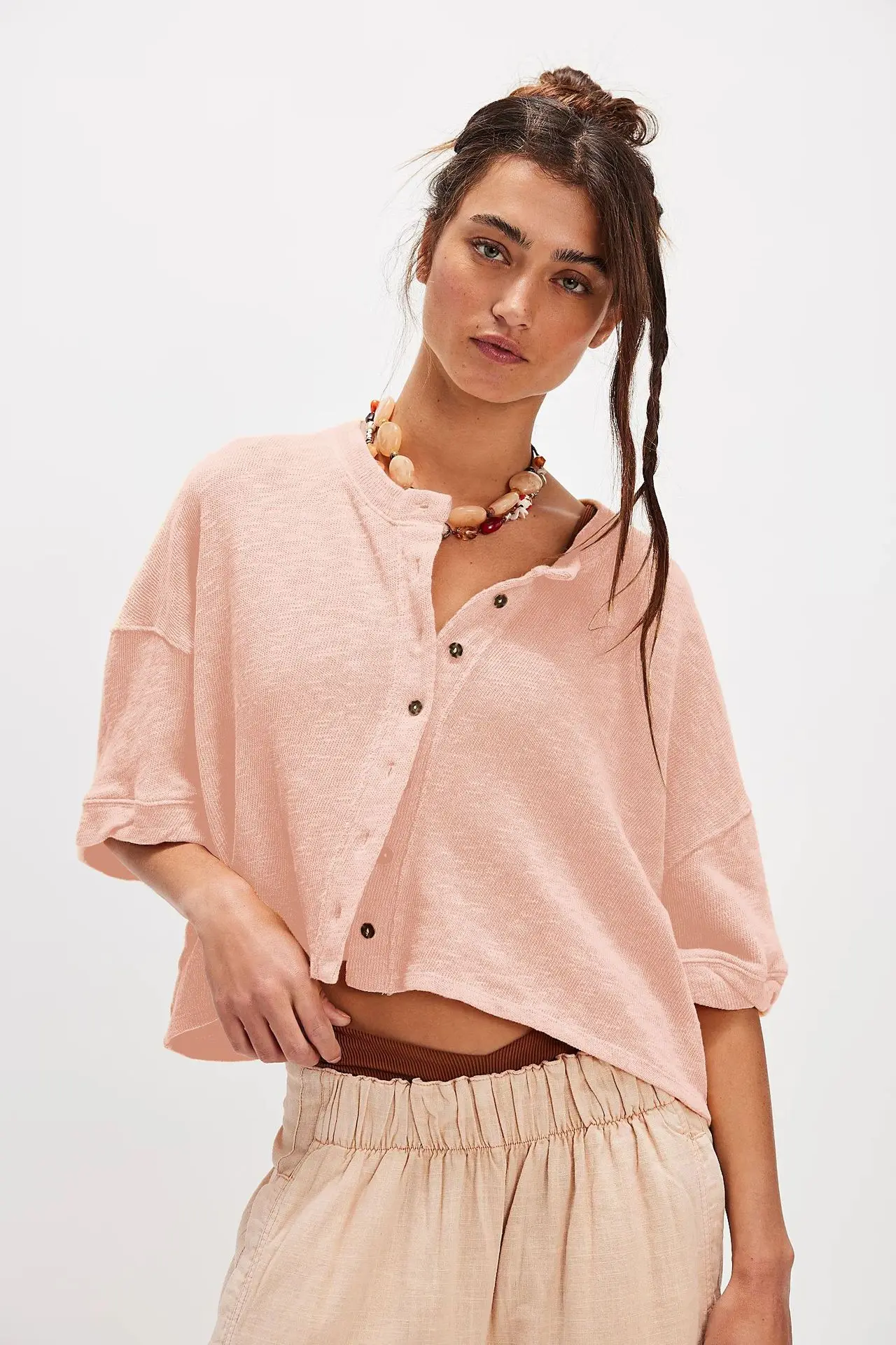 Cardigan lavorato a maglia casual da donna Maglione lavorato a maglia ampio dal design semplice a maniche lunghe per i pendolari Nuovo stile primaverile ed estivo