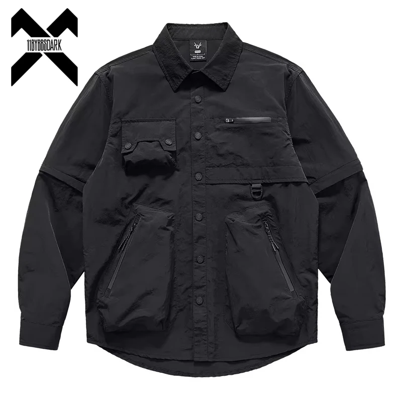 Hip Hop Function Shirt Men 2023 Long Sleeve Multiple Pockets Tactical Shirts Coat Harajuku Cargo Shirts Black Tops Techwear