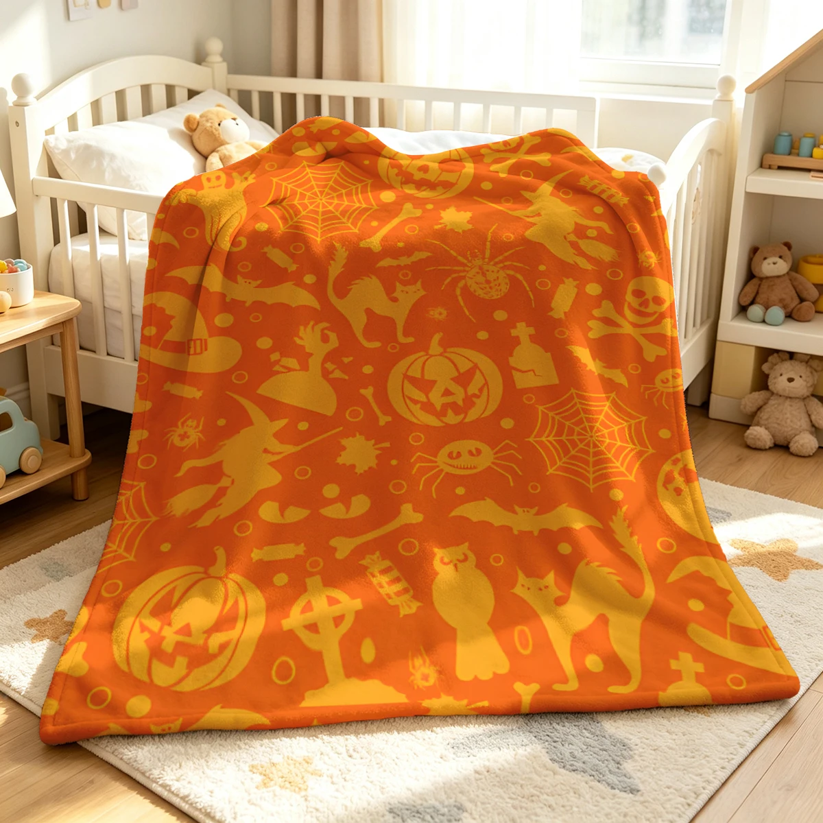 Orange Yellow Halloween Winter Summer Flannel Blanket Throw Fleece Soft Fuzzy Plush Cozy Fleece Blankets for Sofa Ideal Gifts