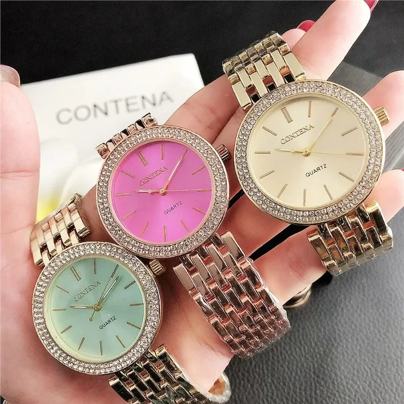 

Reloj Mujer New Gold Watch For Women Fashion Fashion Casual Round Rhinestones Quartz Luxury Ladies Wristwatches Relogio Feminino