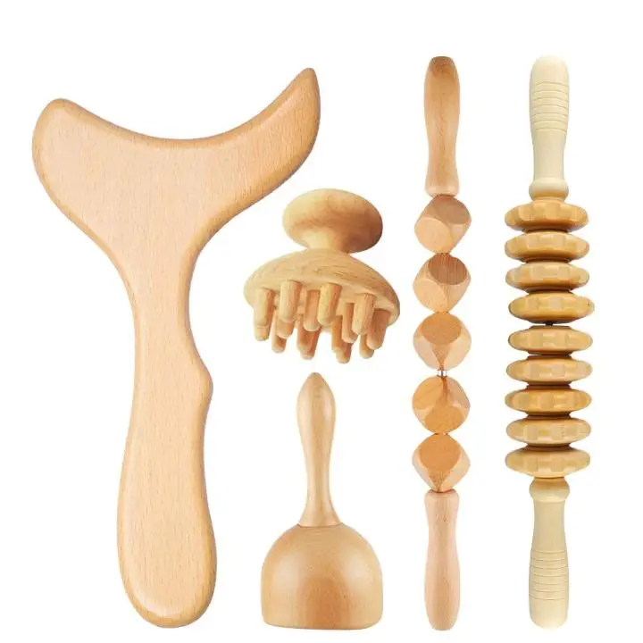 

High quality Body Sculpting therapy Kit Massage Product Wooden Cup Wooden Massage Roller Anti Cellulite Wooden Therapy Tools set