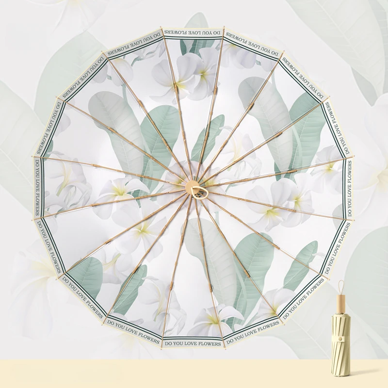 UV Protection Sunny and Rainy Umbrella, Sunshade Printing Fold Sun Umbrellas, Large Sunscreen Rain Umbrella for Women Parasol