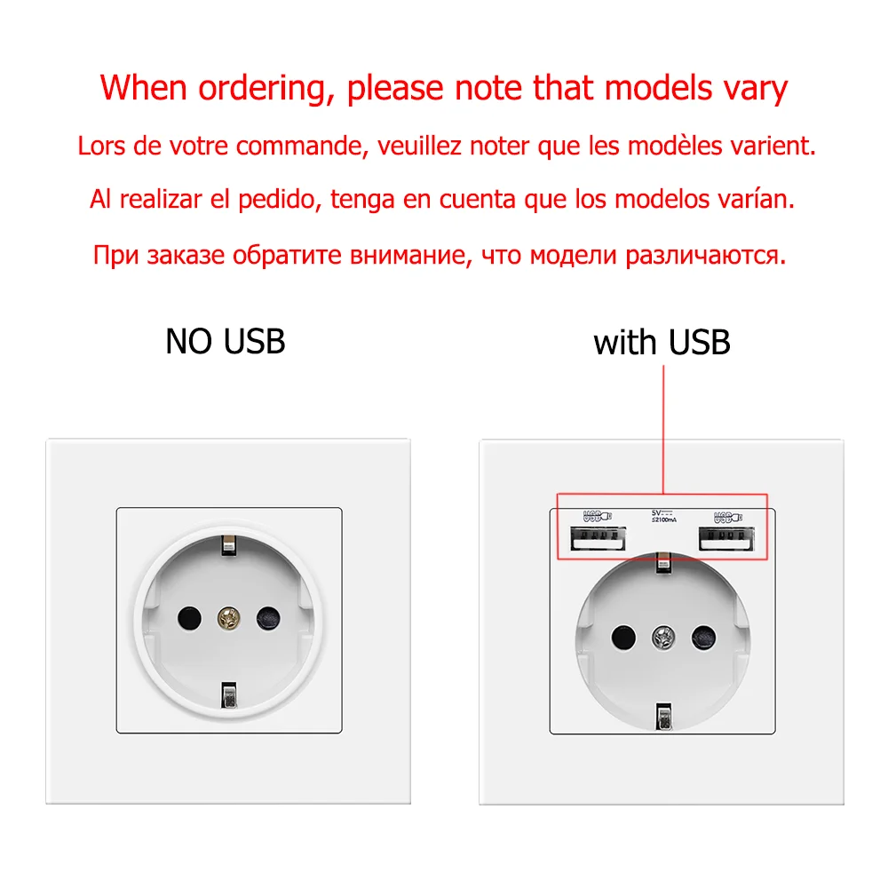 EU Wall Power Socket,5V 2.1A Electrical Outlet,86mm*86mm 16A Dual USB Port IOS Android Phone Charging Port Plug Socket