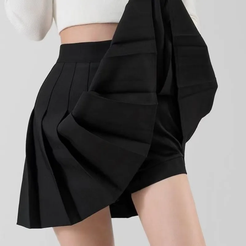Women Pleated Skirt Black JK A-line Short Dress Clothing Vintage High Waist Streetwear Sweet Chic Sexy Casual Slim Solid