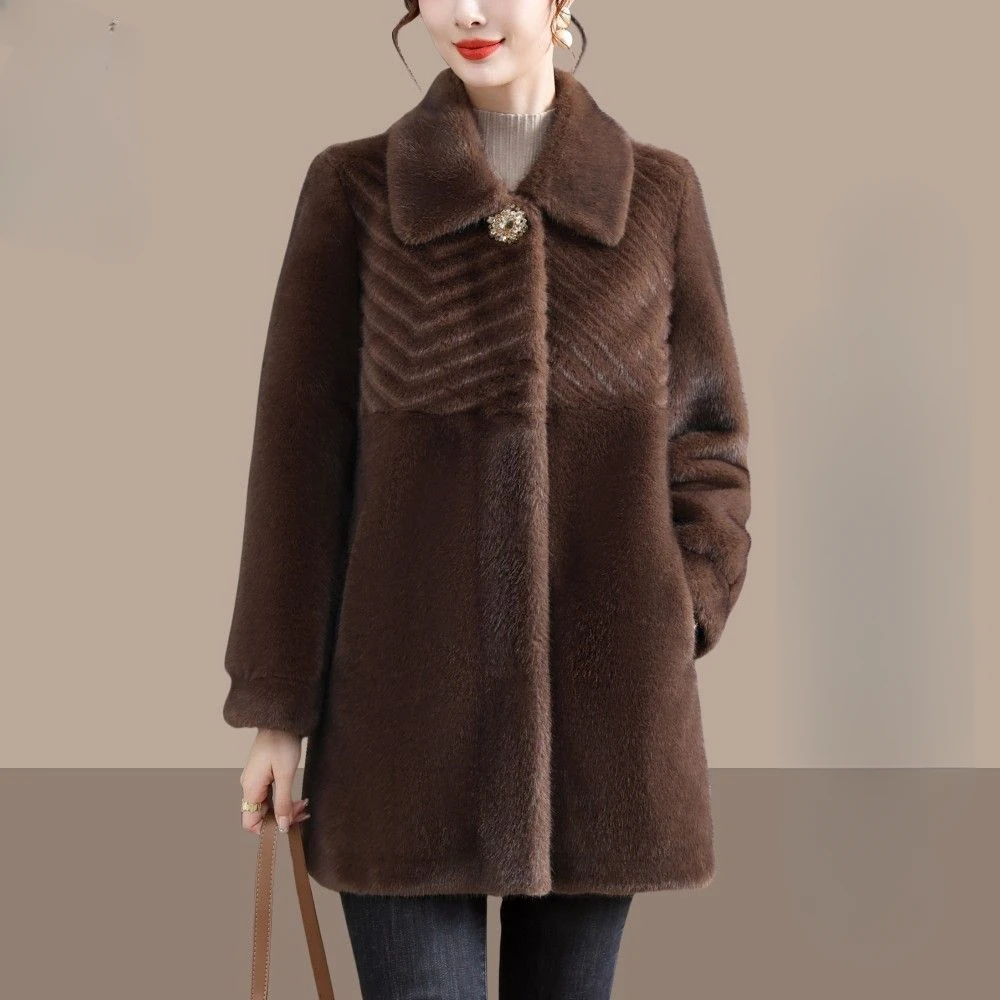 Winter Female Faux Fur Coat Stand Collar Mink Fleece Coat Short Design Long Sleeve Plush and Environmentally Friendly Fur LX327