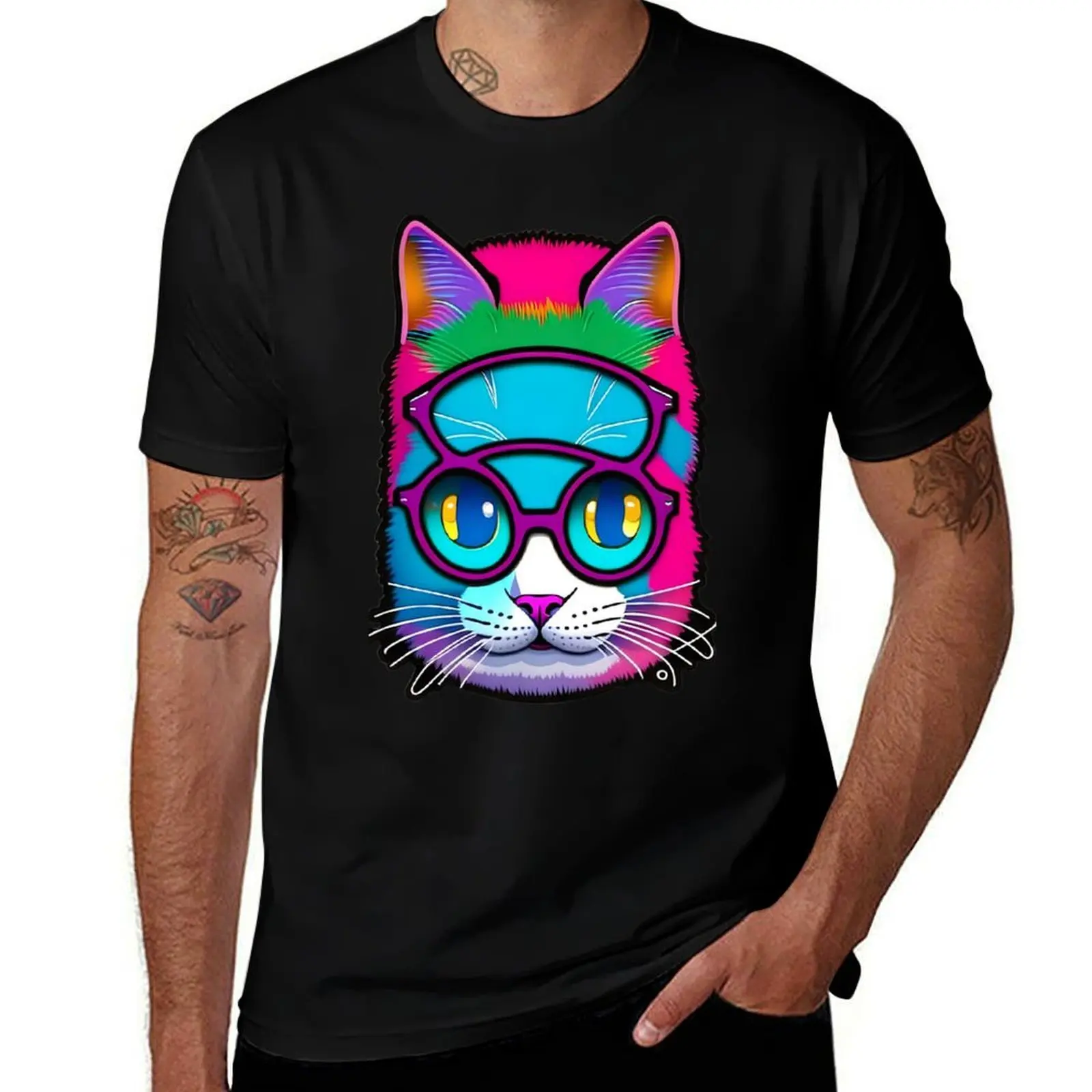 

happy pure cat on glasses T-Shirt heavyweights anime stuff Personalized t-shirt shirts men graphic