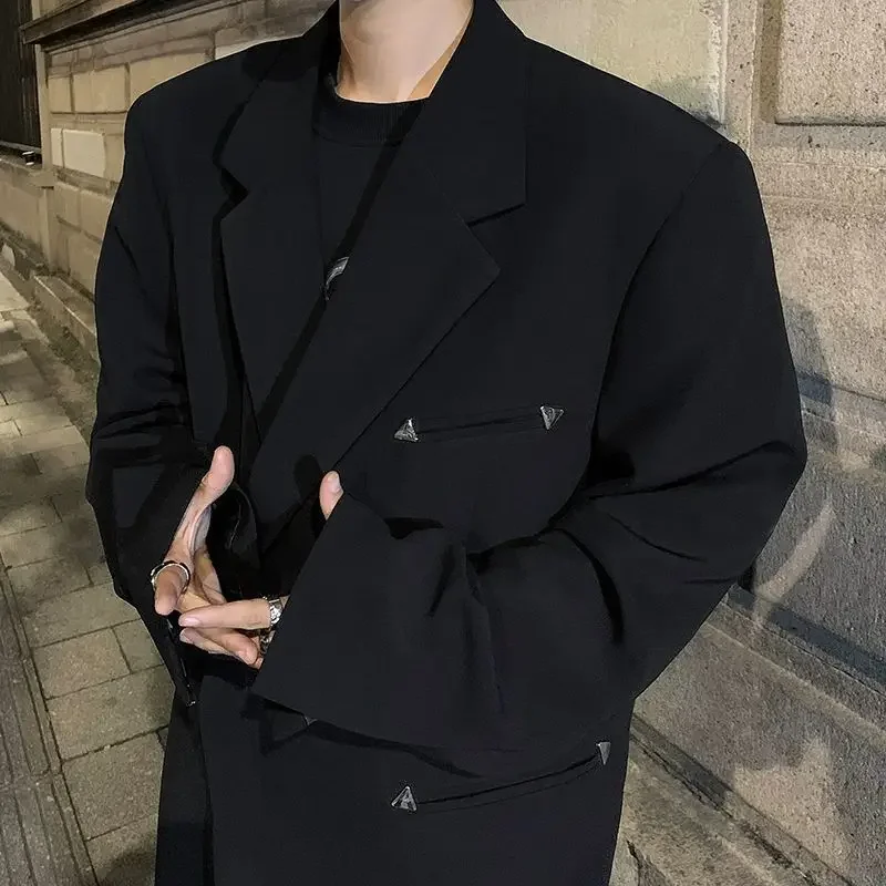 LIBIELIY American High Street Harbor Style Men Suit Coat Loose Button Cardigan Blazer Solid Color Pocket Business Jacket Men Clo