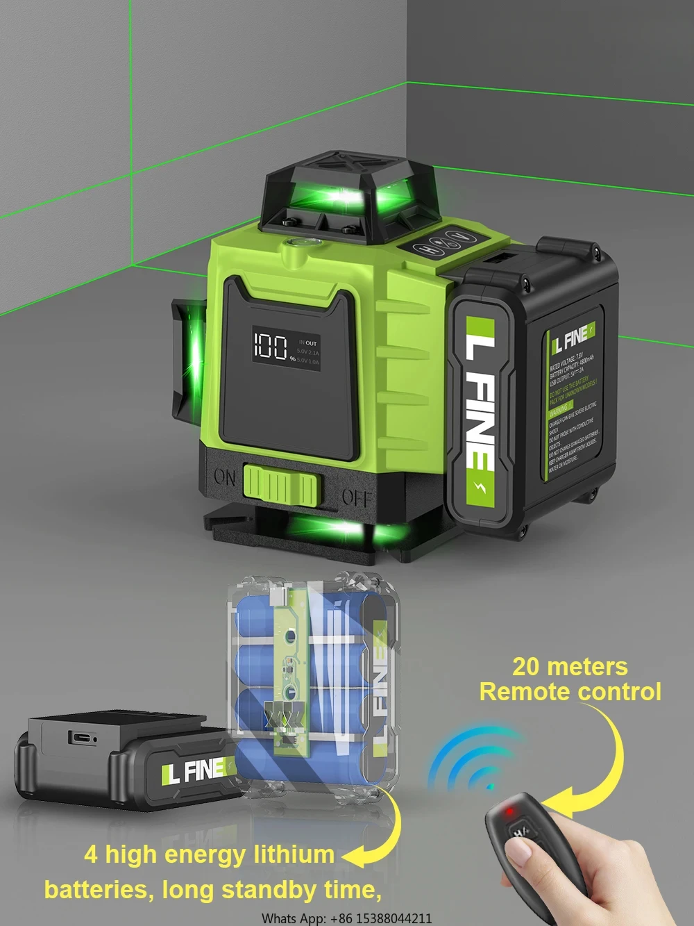 

LFINE 3D/4D las er Level 12/16 Lines Horizontal And Vertical With Remote Control 8 Lines 360°Self-leveling las er Levels