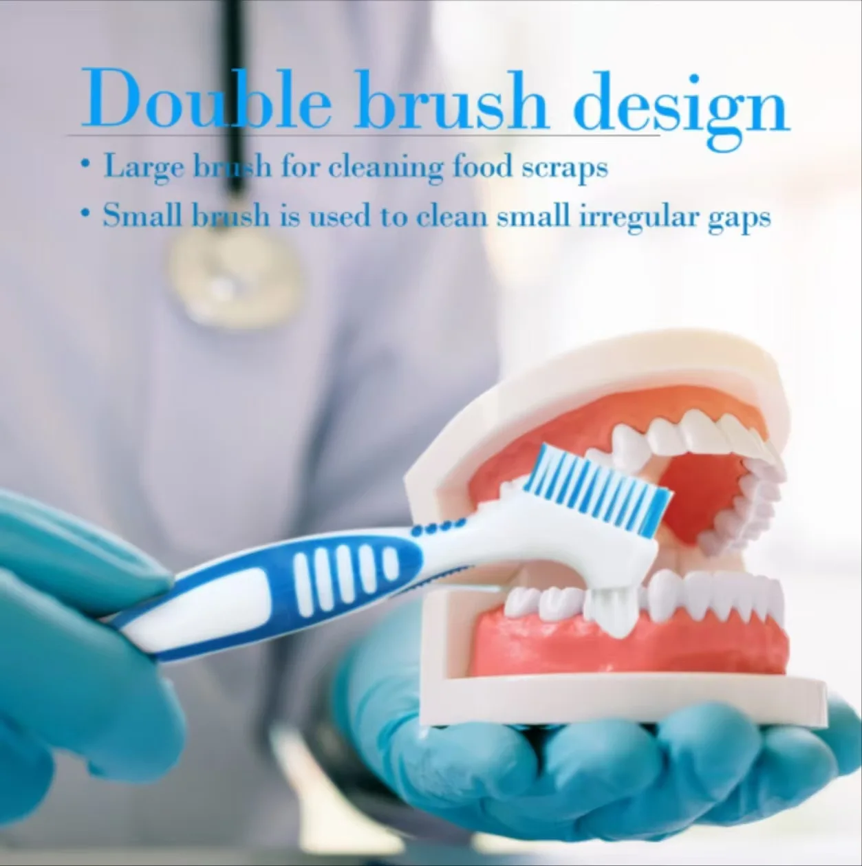 50pcs Denture Toothbrushes Cleaning Brush Double Sided Toothbrush with Multi-Layered Bristles and Rubber Anti-Slip Handle