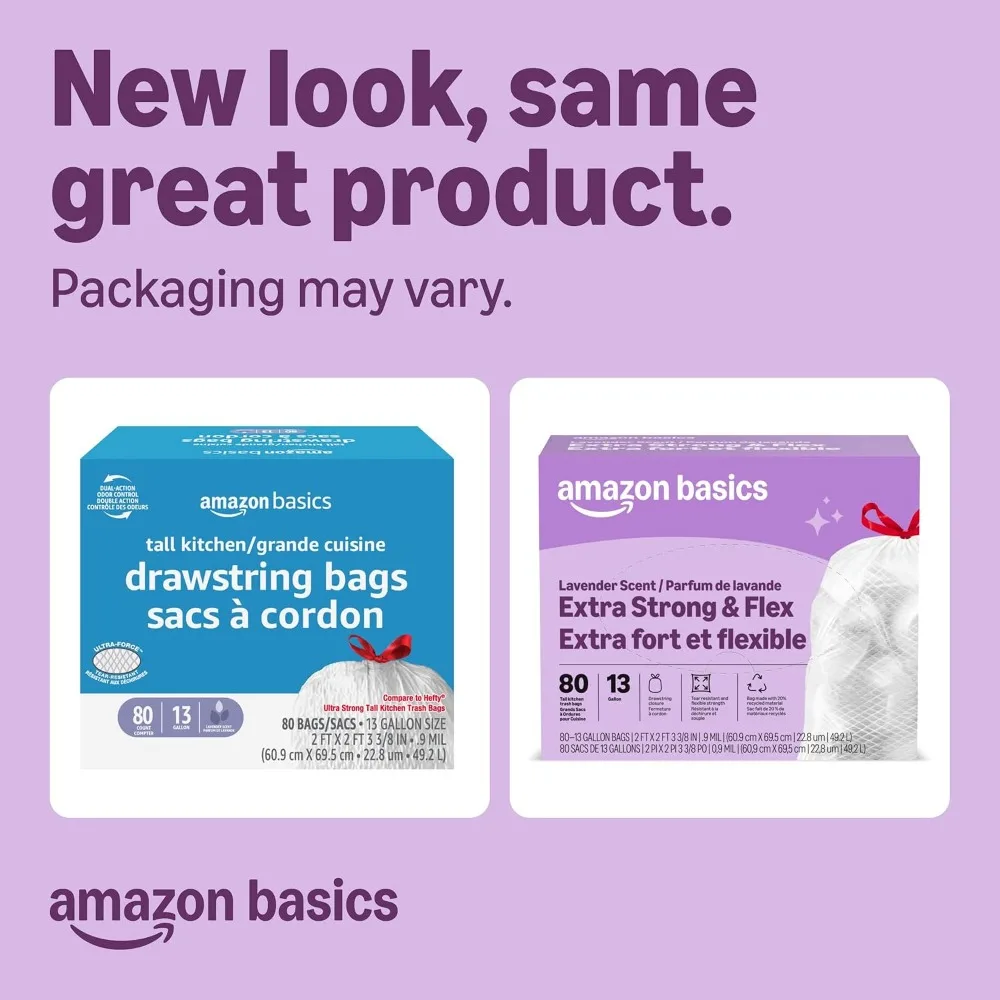 Ultra-Strong 13 Gallon Kitchen Trash Bags with Lavender Scent, 80 Count