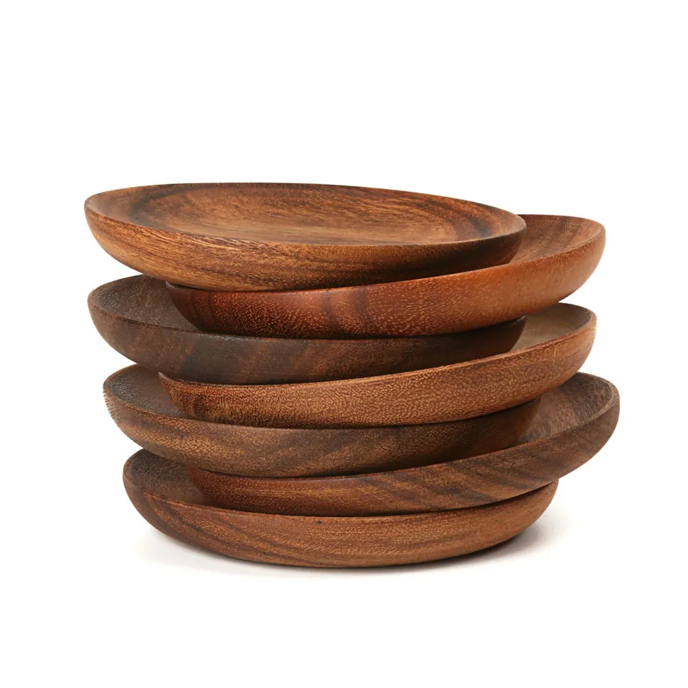 Acacia Wood Dinner Plates Round Wood Plates For Fruits Dishes Snacks Dessert Sushi Salad Tea Serving Tray Kitchen Tableware