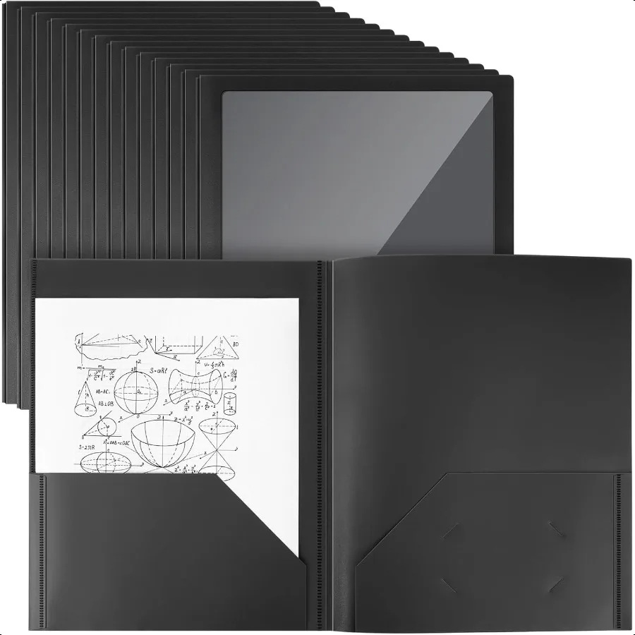 

24 Pcs Plastic Folders with Front Clear Pocket and Busin Card Holder 2 Pocket Heavy Duty Folders Plastic Letter Size Paper for