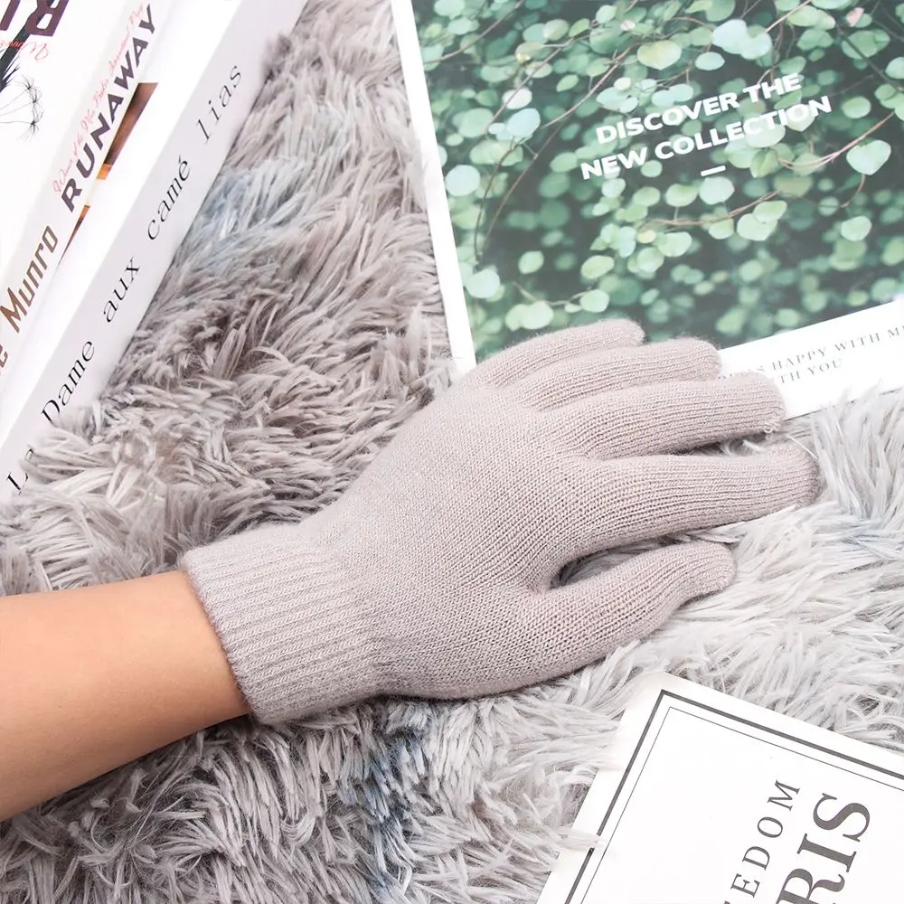 Basic verdickte Winter-warme Plüschfutter-Vollfingerhandschuhe aus Wolle, gestrickte Fäustlinge, Handschuhe und Fäustlinge, Bekleidungszubehör