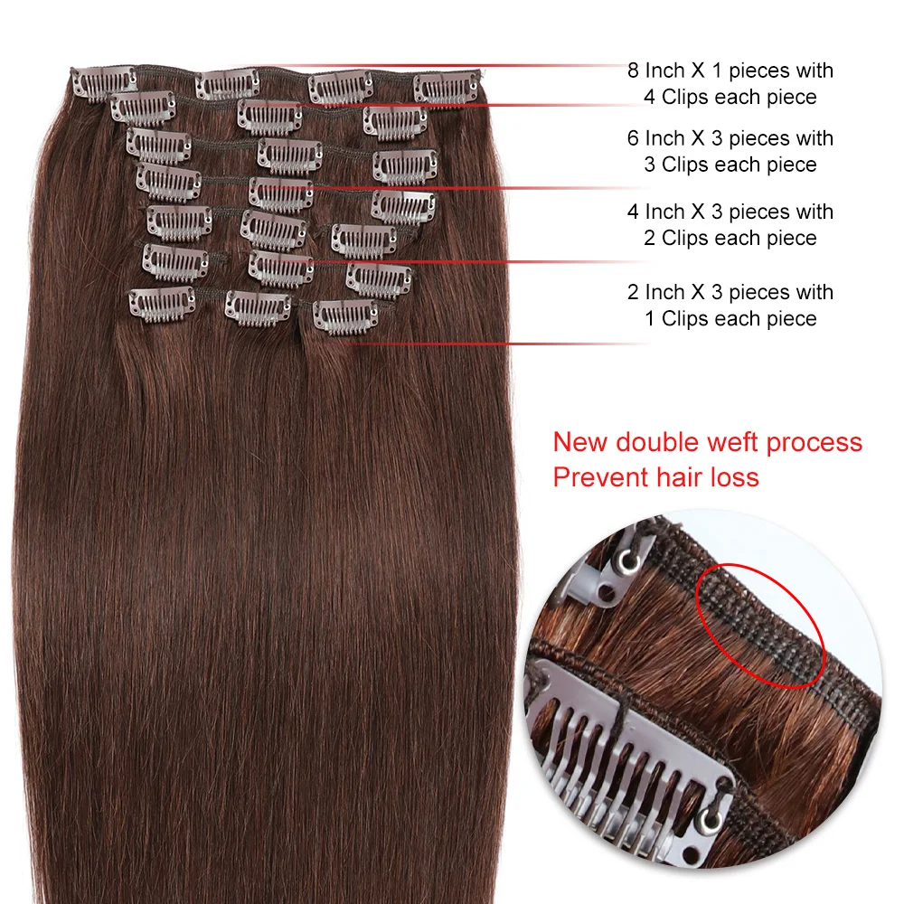 Женские накладные волосы на заколке, 100% натуральные волосы, 16-24 дюйма