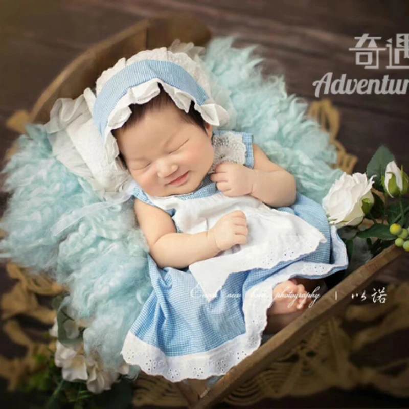 Alice Maid Blue Dress Baby Dress Baby Newborn Photography Prop Fairy Tale 신생아촬영   신생아  bebe 0 a 3 meses