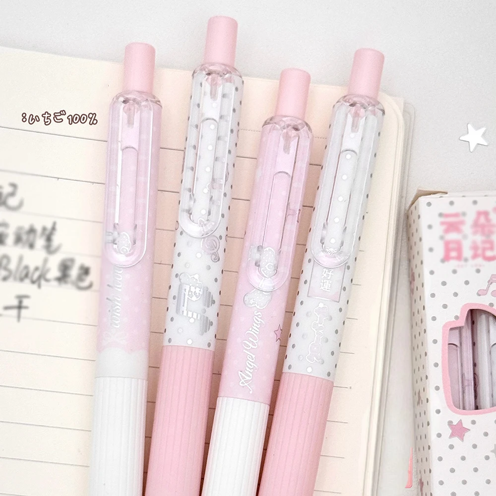 4 Pieces Angel Wings Press Neutral Pen, High Appearance Students Smooth Black 0.5 Signature Pen, Comfortable Grip